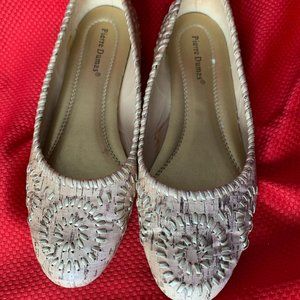 Pierre Dumas flats, Tan,gold stitching, 9M